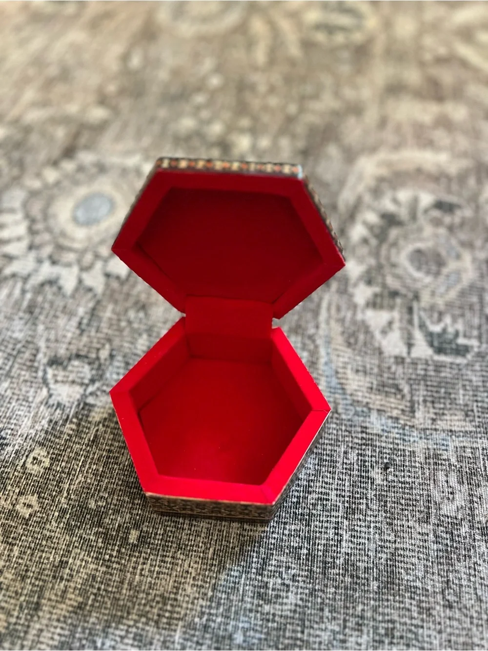 Vintage Style Persian Khatam Box Hexagon Wooden Jewelry Box Inlay Trinket Box